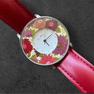Vera Bradley Red Leather Strap Floral Watch